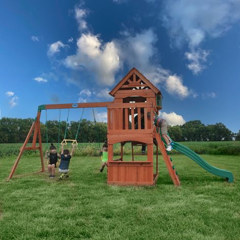 Backyard Discovery Atlantis Wooden Climbing Frame with 2 x Swings, Trapeze and 1 x Slide (1/5)