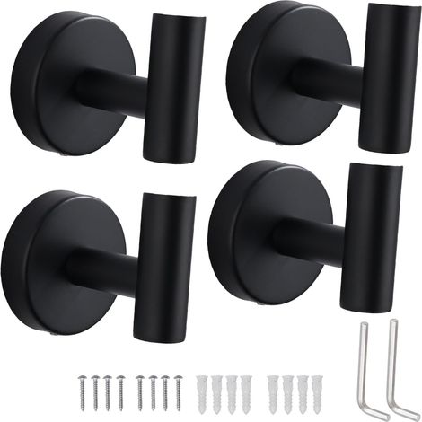Set mit 4 Wandhaken aus Edelstahl SUS 304 für Bademäntel, Küche, Schraubgarderobe aus Metall (schwarz)
