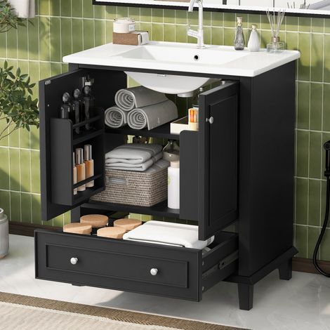 Mobile bagno con lavabo integrato in ceramica 76 x 46 x 87 cm, nero HAVRYA (1/5)