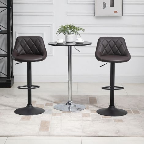 Set 2 Sgabelli da Bar, Altezza Regolabile con Base in Metallo e Seduta in Finta Pelle, Sgabelli Moderni con Schienale e Poggiapiedi, 46x48x83-104 cm, Marrone e Nero (1/5)