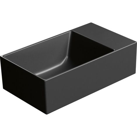 Lavabo en céramique KUBE X 40x23cm, sans trou pour robinetterie, droite/gauche, noir mat (1/4)
