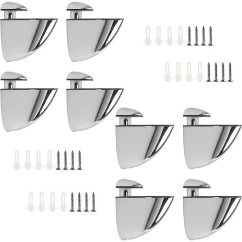 Adjustable Glass Shelf Brackets, 8 Pieces, Glass Shelf Supports, Adjustable Zinc Alloy Glass Clamps for Wood/Glass Shelves 3 to 14 mm Thick
