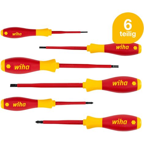 Wiha Schraubendreher Set SoftFinish® electric Schlitz I Pozidriv 6-teilig – Hochwertiges Handwerkzeug Set I Elektriker Werkzeug I IEC 60900 Standard I SoftFinish Griff I Erhöht Effizienz (25477)