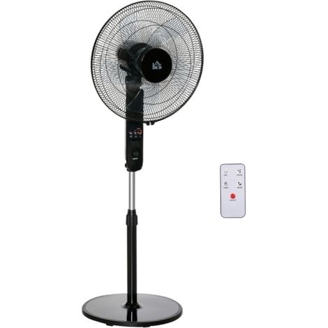 Ventilateur sur pied avec télécommande, hauteur réglable, oscillation à 70°, 3 vitesses, inclinaison réglable, minuterie de 7,5 heures, Ø 44,5 x 110-124 cm, noir