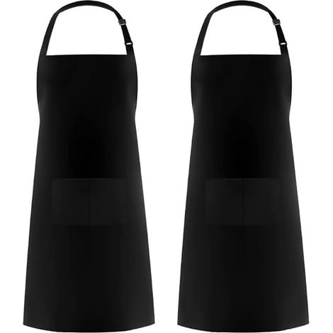 Set di due pezzi Grembiule da cucina professionale per barbecue, grembiule da cucina nero unisex per hotel, regolabile, per falegnameria e chef (1/5)