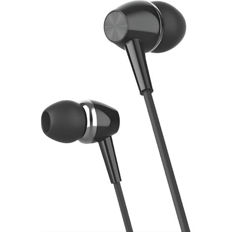 Écouteurs intra-auriculaires filaires avec connecteur 3,5 mm et microphone - noirs