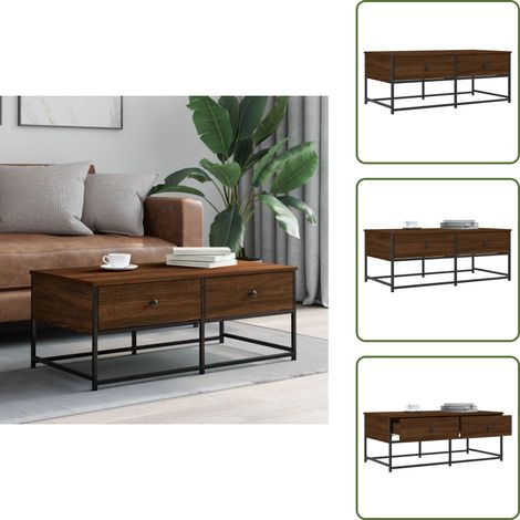 Table basse chêne marron 100x51x40 cm bois d'ingénierie - Table Basse - Meuble Salon - Table D'appoint - Table Design - Table Ronde (1/5)