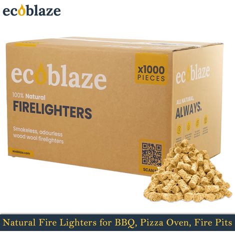 Ecoblaze Natural Firelighters (Box of 1000) Wood Wool for Pizza Oven & Fire Pits (1/5)