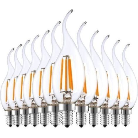 Lampadina LED a filamento E14 da 4W, effetto fiamma di candela, luce bianca calda 2700K, equivalente a una lampadina a incandescenza/alogena da 40W (confezione da 12) LBQ42 (1/4)