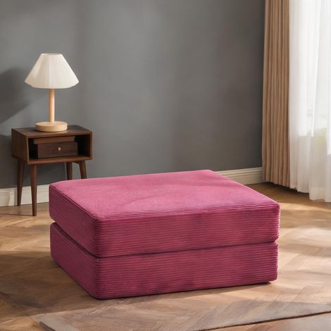 Pouf en velours côtelé rouge classique avec mousse haute densité (1/5)