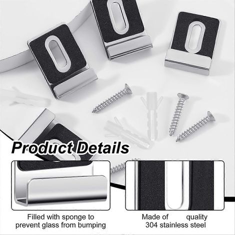 Ensemble de 12 supports de fixation pour miroir en métal, avec vis. (1/5)