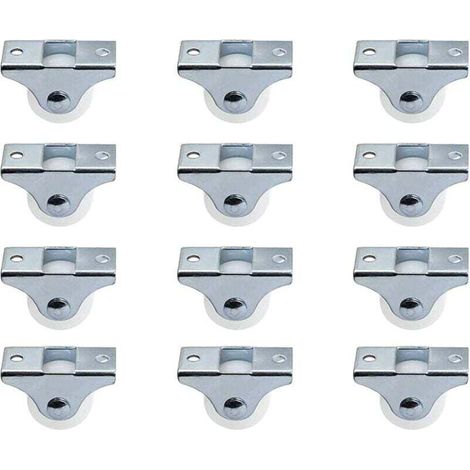 Set mit 12 starren, 2,5 cm großen, festen, nicht schwenkbaren Rollen mit Metall-Deckplatte, Hartplastikrädern für Möbel, silberfarben