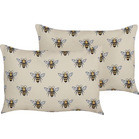 Conjunto de 2 cojines de jardín almohada de exterior 40 x 60 cm poliéster motivo abejas beige Canneto