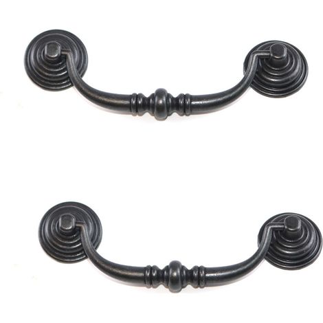 Lot de 2 poignées d'armoire vintage en fer noir - 140 mm - Poignées de tiroir pivotantes (1/5)