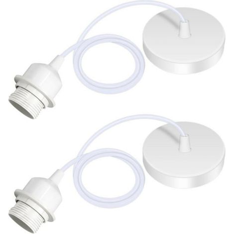 2 Suspension E27, Métal Blanc, Câble 100 cm, Abat-jour, Salon Chambre (1/5)