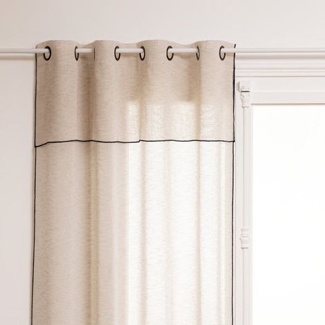 Atmosphera – Rideau voilage à oeillets 140x240cm – Polyester et acier – 8 oeillets – Labellisé OEKO TEX – Couleur beige lin (1/3)