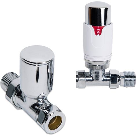 Warmehaus Thermostatic Radiator Valve Pack Straight White Chrome