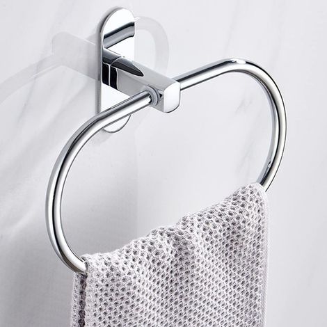Anneau Porte-Serviettes sans Perçage, Porte-Serviettes Rond, Porte-Serviettes de Salle de Bain en Acier Inoxydable,Crochet Porte-Serviettes Autocollant (1/5)