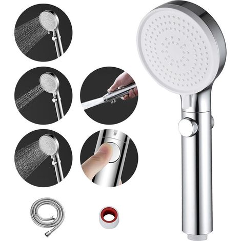 Chrom Duschkopf Handbrause 3 Strahlarten Duschschlauch wassersparend Hochdruck (1/5)
