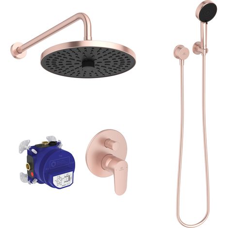 Ideal Standard - Ensemble de douche Alu+ avec mitigeur encastré, douche de tête et kit complet, rosé brossé (1/4)
