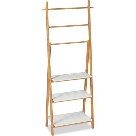 Moderno scaffale porta asciugamani da bagno 60 x 30 x 100 cm con 3 pratici ripiani in bambù naturale 130004723