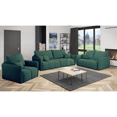 Sofaset Designersofa MORGANO 3-2-1 Stoff Abriamo Dunkelgrün (1/5)