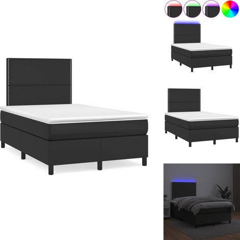 Sommier à lattes de lit matelas LED noir 120x190 cm similicuir - Lit Plateforme - Lit Design - Lit Moderne - Lit Avec Rangement - Tête De Lit Ajustable (1/5)