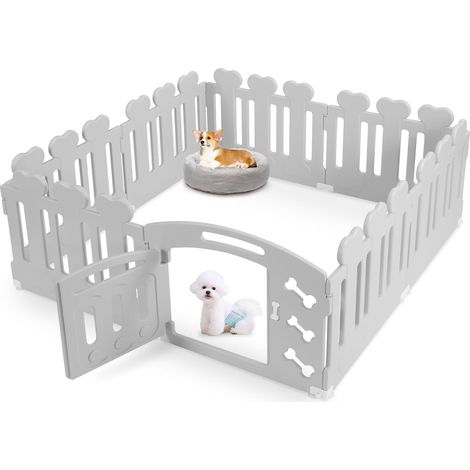 TLGREEN Welpenauslauf 60cm Hoch, Laufstall Hund 7+1 Platten, Plastik Welpenlaufstall, Faltbare Hundegitter, Wetterfest Hundezaun mit Tor, Inkl. Saugnäpfe & Erdanker, Hundekäfig für Zuhause und Outdoor (1/5)