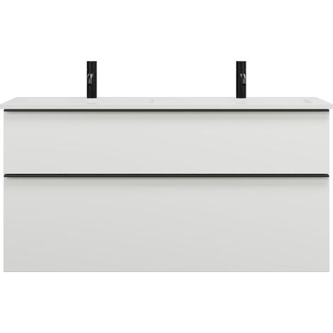 burgbad Eqio lavabo doble de fundición mineral que incluye mueble