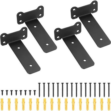 4 Pcs Equerre Etagere Murale, Equerre Murale Fixation Invisible, Support Étagère Flottants Robustes Noirs, Supports d'étagère pour étagère Armoire Montage (Style oreille de chat, noir 125MM) (1/4)