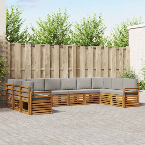 Ecksofa Set 10 pcs Natürlich und Hellgrau Massivholz Akazie (1/5)