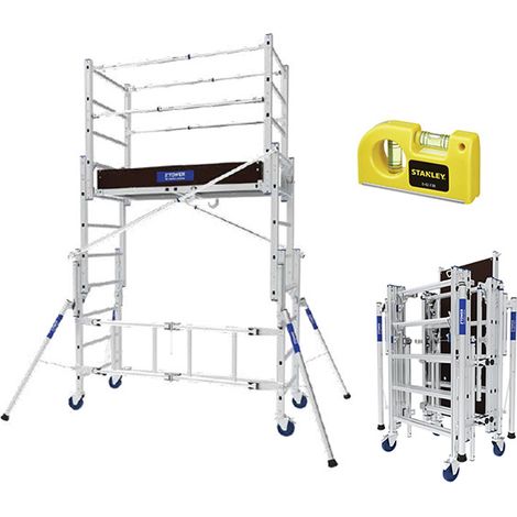 Trabattello con ruote pieghevole - Altezza max. di lavoro 3.80m + Livella a bolla - 22407420/NIVEAU