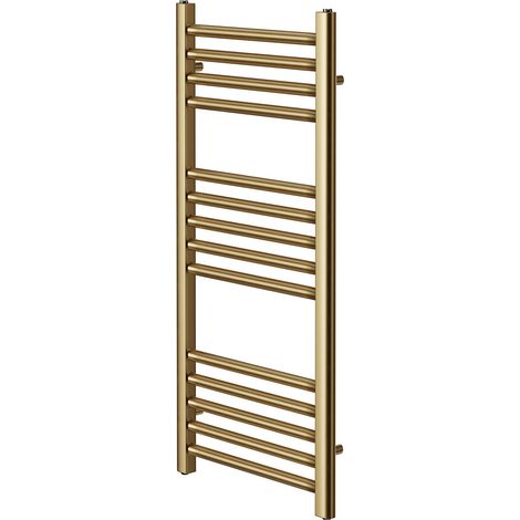 York Flat Brushed Brass Central Heating Towel Rail 300mm Wide x 800mm High