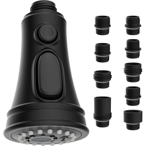 Tête de Remplacement de Robinet de Cuisine, Tête de Jet de Robinet Extractible, 3 Fonctions avec 9 Adaptateurs Compatible avec les Robinetteries G1/2, Noir Mat (1/5)