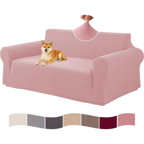 Funda elástica para sofá de 2 plazas con reposabrazos, lavable, protectora para sofá de salón, color rosa. (1/5)