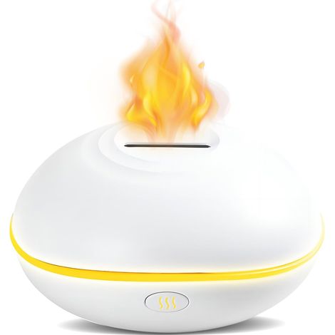 Diffusor für ätherische Öle, Luftbefeuchter, 200 ml – Aromatherapie-Diffusor mit LED-Licht, 7 Farben Flammeneffektlicht – für Schlaf, Yoga, Spa – Weiß