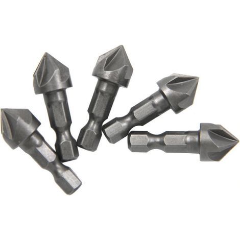 Lot de 5 forets coniques de 6,35 mm à tige hexagonale de 6,35 mm, trous de retrait de bavures à 6,35 mm, ensemble de poinçon central, pour bois, contreplaqué, plastique (1/4)