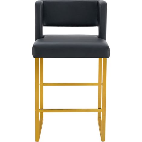 ELVMI Set di 2 Sgabelli da Bar Nordici con Seduta Quadrata Imbottita, Metallo e Pelle PU, Nero e Oro (1/5)