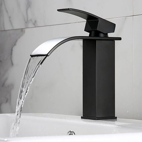 Robinet Lavabo - Cascade Noir Mat - Monocommande Monotrou - Acier Inoxydable SUS304 - Pour Vasque Salle de Bain - 1 Pièce (1/5)