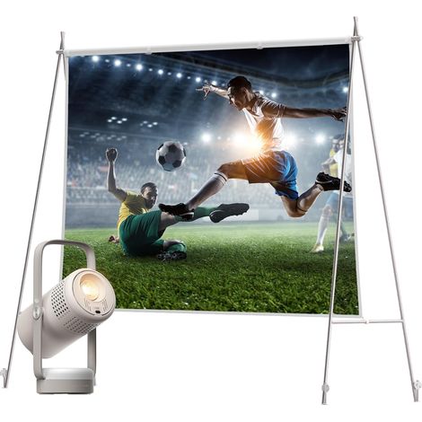 Projector + 70 Inch Folding Screen, Portable Projector 1080P with Built-in Battery, Speakers and Google TV, Outdoor Cinema for Garden and Camping (1/5)