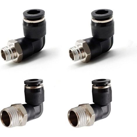 4 Pieces Pneumatic Connectors, Two Different Models (6MM × 1/4" and 8MM × 1/8") Quick Fittings with Male Thread, Black Pneumatic Elbow Connector, Suitable for DIY Tools (1/5)
