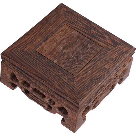 Socle de vase décoratif délicat pour théière carrée, en bois massif, avec base en bois pour bonsaï (1) (1/5)