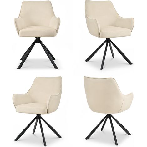 Bon Furni Samt Esszimmerstuhl Elfenbeinweiß, 4er Set, 360° drehbar, ergonomisch mit Federkern, unsichtbarem Reißverschluss & verstellbaren Füßen