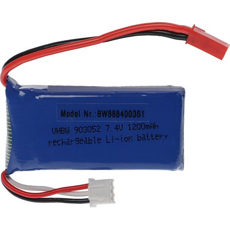 vhbw Batería compatible con BEC clavija (m) para modelismo por ej. coche carreras, avión (1200mAh, 7,4V, Li-poli, 57 x 29 x 20mm)