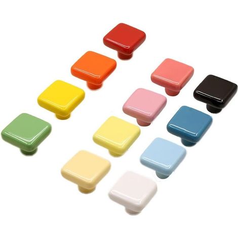 lot de 12 bouton de porte en céramique rose clair brillant classique de forme carrée belle poignée de porte d'armoire placard tiroir armoire cuisine (1/5)