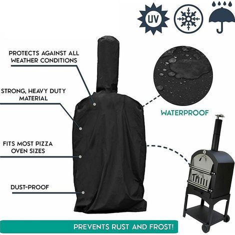 schwarze Oxford-Abdeckungen 170×65×55 cm – Für Pizzaöfen und Grills – Regen-, staub- und UV-beständig (1/5)