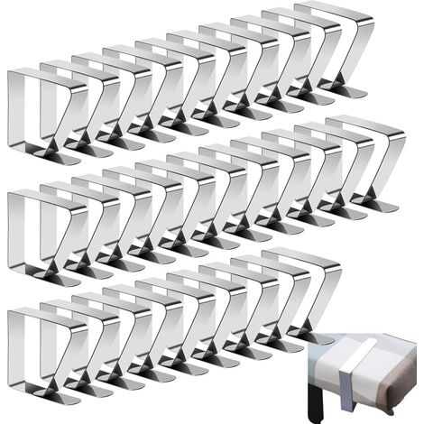 Lot de 30 pinces à nappe en acier inoxydable - Pinces à nappe épaisses - Pinces à nappe en métal - Pour tables épaisses - Table de jardin - Décoration de mariage - Argenté (1/5)