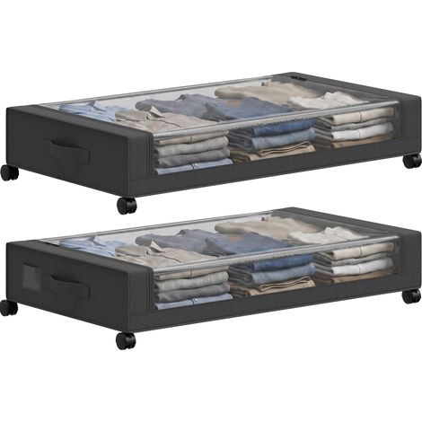 Boîte de rangement sous lit - HOMCOM - lot de 2 - à roulettes - cadre en acier - tissu Oxford - 78x44x16cm - noir (1/5)