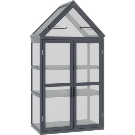 Mini serra da giardino in legno con 3 ripiani e tetto apribile 70,5 x 42 x 132 cm grigio (1/5)