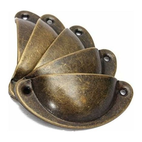 SHINING HOUSE 10 Stück Vintage-Muschelgriffe für Schubladen, Schränke, Küchenmöbel, gebogener Eisen-Retro-Schrank-Türknauf, 8,2 cm x 3,5 cm, antikes Messing (1/5)